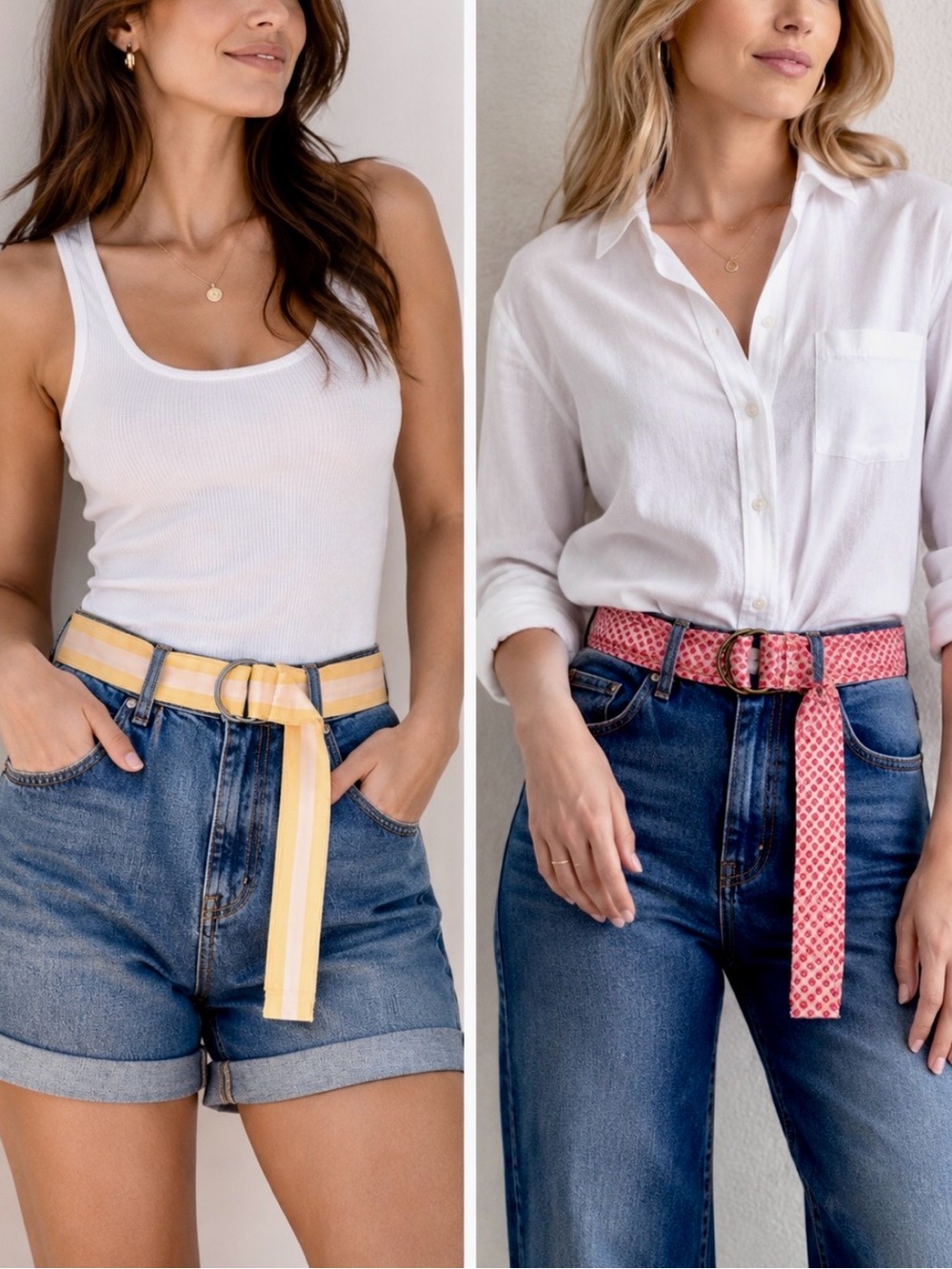 J. Crew Woven D-Ring Belts in Pink Pattern & Yellow Stripe